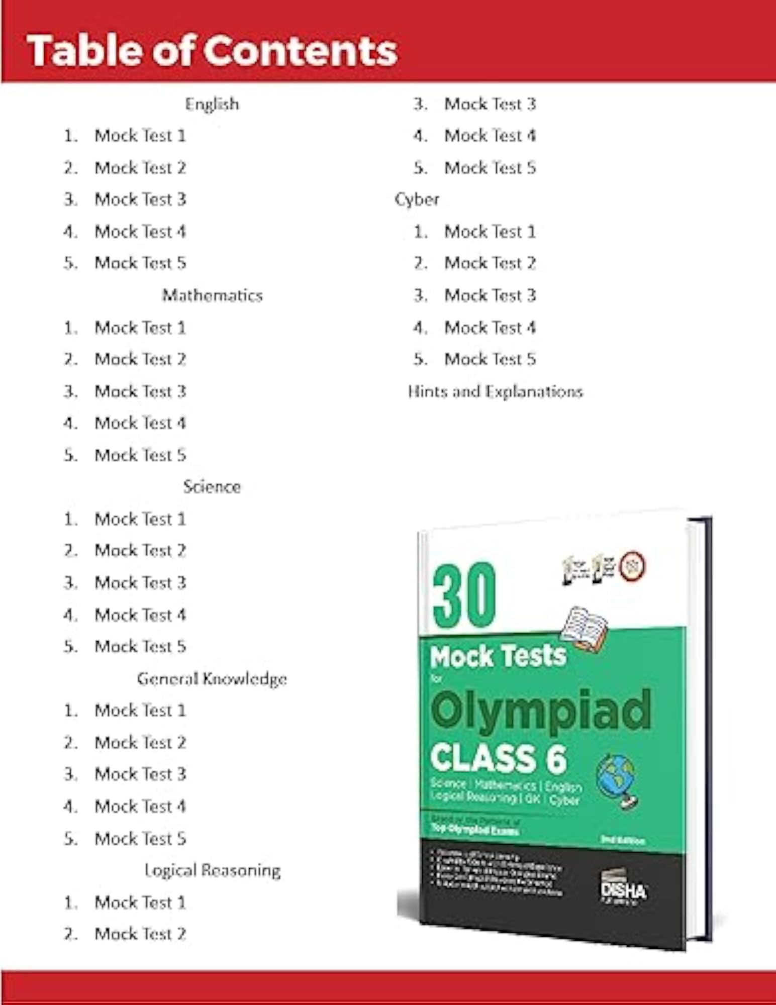 30 Mock Test Series for Olympiads Class 6