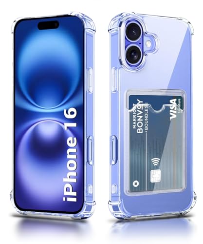 Image of WOW IMAGINE Transparent Back Cover Case for iPhone 16 | Flexible Built-in Slim Card Pockets Wallet | 360 Camera Protection TPU | Soft Silicone Mobile Cover - Transparent