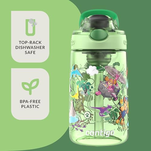 Image of Contigo Aubrey Paw Patrol Leak-Proof Spill-Proof Water Bottle with Autospout, 14oz, Paw Patrol Dino Treks, Green