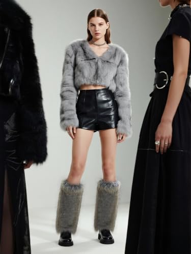 Image of Fur Leg Warmers Faux Fur Fluffy Leg Warmers, Fuzzy Over Boot Costume for Women Girls, Winter Long Boot Sleeves