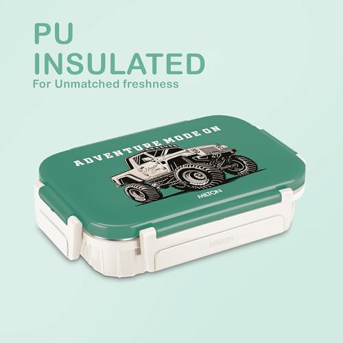 Image of MILTON Meal Safe 2 Inner Stainless Steel Tiffin Box for School with Steam Release Plug | PU Insulated, Leak-Proof, Food Grade I Lunch Box for Kids Boys, Girls with Snap Lock Lid, 465 ml, Ivory
