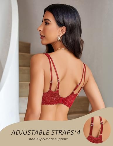 Image of Avidlove Lace Bralette for Women Sexy Unpadded and Unlined Wireless Bra V Neck Criss Cross Everyday Lingerie Bralettes