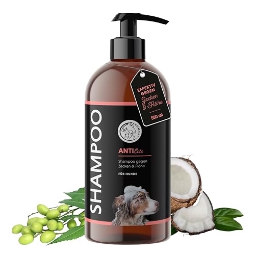 Annimally Anti Zecken und Flohshampoo Hund – Shampoo gegen Zecken, Flöhe & Milben für Hunde – Hundeshampoo mit Neem-Extrakt (500ml)