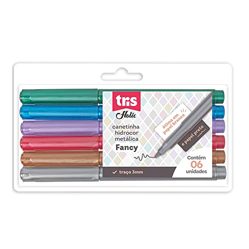 Hidrocor Ponta Fina - Tons Metálicos - Colorido (6 Cores) - Tris