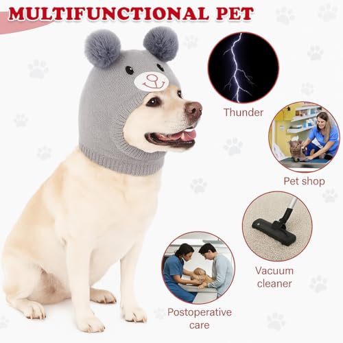 KIRZAX Hundemütze Winter Strick, Flauschig Warme mit Pompom, Winddicht Haustierkopfdecke, für Kleine/Mittlere Hunde/Katzen, Geschenk für Wandern/Camping