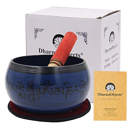 Dharmaobjects Meditation Grade 6 Inches Tibetan Om Mani Singing Bowl Mallet/Cushion Set (Blue) #TOP11