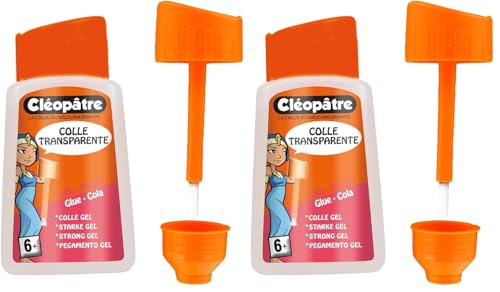 CLÉOPÂTRE - Colle Transparente Forte Adhésive En 80 gr Avec Pinceau Intégré – Idéale Travaux Manuels et Loisirs Créatifs - Rentrée Des Classes - Fabrication Française (Lot de 2)