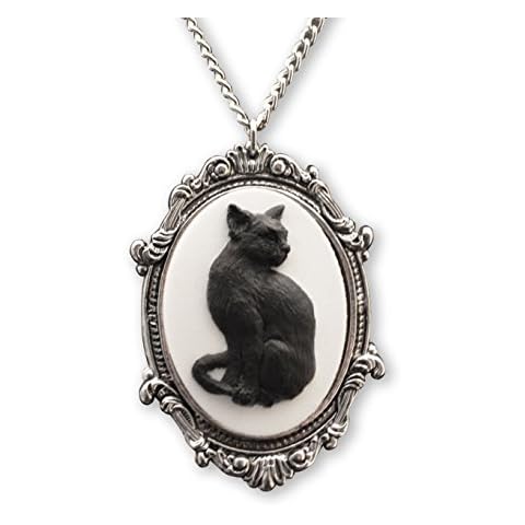 Real Metal Black Cat Cameo Necklace Cover