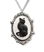 Real Metal Black Cat Cameo in Antique Silver Finish Pewter Frame Pendant Necklace