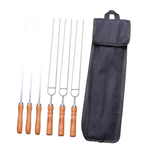Toddmomy 1 Juego Brochetas de Inoxidable Barbacoa Reutilizables con Bolsa de Almacenamiento de Camping y Reuniones al Aire