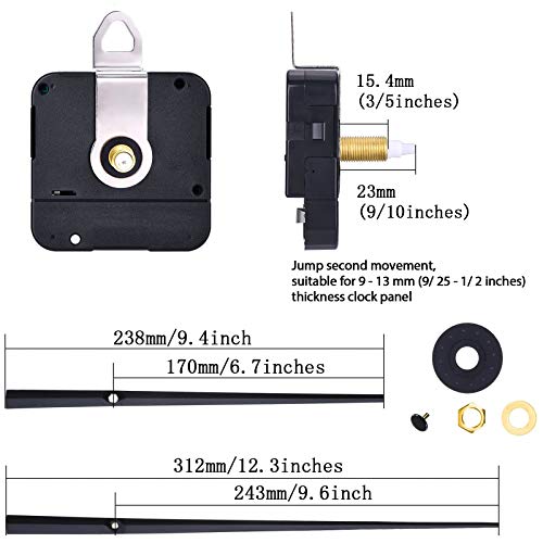 Mudder High Torque Clock Movement With 2 Hands To Fit Dials Up To 58.6 Cm/ 23.1 Inches In Diameter (Shaft Length 23 Mm/ 9/10 Inches, Black) #TOP2