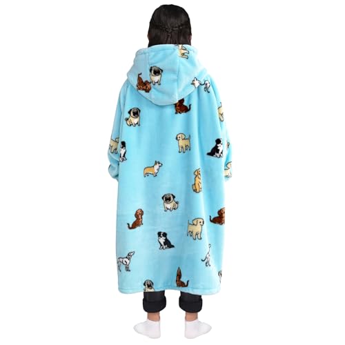 Image of Waitu Wearable Blanket for Kids, Wearable Blanket Hoodie Gifts for Teens Girls and Boys, Warm Blanket Sweatshirt for Teenage, Hoodie Blanket with Sleeves - Light Blue