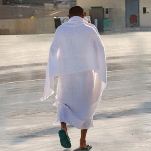 OhMill 1 Pair Muslim Men Ihram Hajj Towel 100% Cotton Towels Middle East Saudi Arab Islamic Dress Dubai Ehram Ahram Clothing