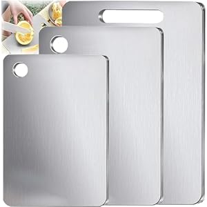 100% Pure Titanium Cutting Board Set of 3, Double-Sided Pure Cut Titanium Cutting Boards for Kitchen Dishwasher Safe, Food-Grade Metal Meat Chopping Board Mat for Home & Outdoor Camping (M+L+XL)