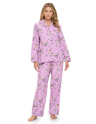 Casual Nights Women's Flannel Long Sleeve PJ's Button Down Sleepwear Pajama Set