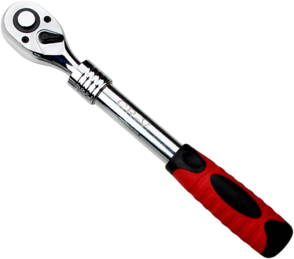 DOITOOL Extendable Ratchet Wrench Swivel Quick-release Telescopic Spanner for Tight Spaces Red Finish Reversible Function for Easy Use