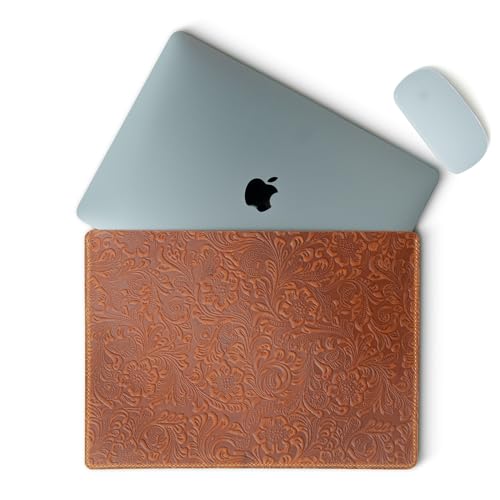 MayaCraft 100% Handmade Genuine Leather Laptop Sleeve Case for MacBook Air 15.3 M2 and MacBook Pro 16.2 M3 M2 M1 Max Pro Chip, Camel
