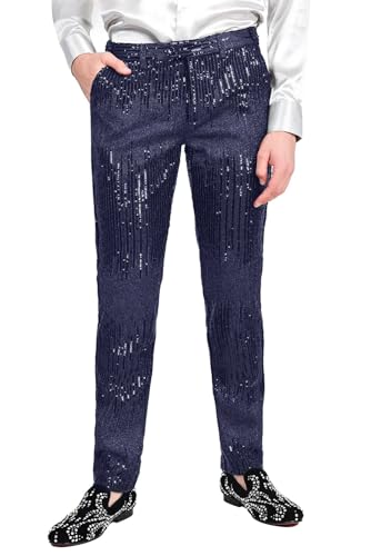 Barabas Men's Rhinestone Sequin Design Shiny Luxury Pants CP3085 Navy 32