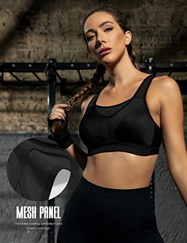 Zerobound Women's Sports Bra High Impact Large Bust Full Coverage Workout Bras Adjustable Wirefree No Padded Bra Black #TOP3