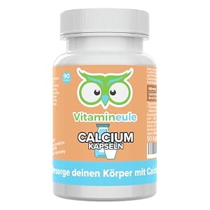 Calcium Kapseln – hochdosiert 120 mg aus Calciumcarbonat – bioaktiv & vegan – Produktion in Deutschland – laborgeprüft – für Erwachsene & Kinder – Kalzium Kapseln statt Tabletten – Vitamineule®