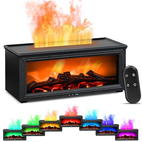 Orvyna 280ML Humidificador Esencias Diffuser, Flammen Difusor de Aromas con Chimenea LED, difusor de aceites Esenciales con Efecto de Llama Luminosa de 7 Colores, Ideal para el Dormitorio, la Oficina
