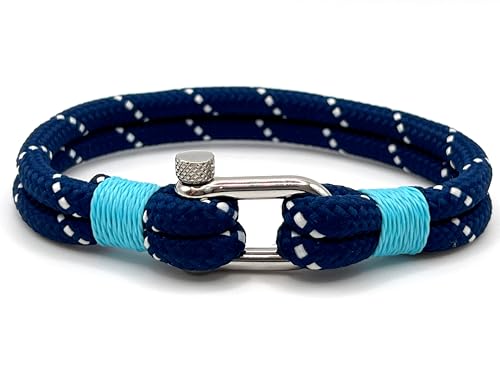 Herren-Armband, strapazierfähiges marineblaues Seil mit hellblauen Details, strapazierfähiges Nylon-Armband mit kratzfestem D-Schäkel aus Edelstahl, handgefertigtes nautisches Armband für Herren Herren-Armband, strapazierfähiges marineblaues Seil mit hellblauen Details, strapazierfähiges Nylon-Armband mit kratzfestem D-Schäkel aus Edelstahl, handgefertigtes nautisches Armband für Herren