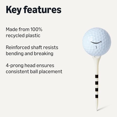 Amazon Basics Golf Tees with Height Marker System, 3-1/4 Inch Recycled Plastic with 4-Prong Head, White, 100-Pack view 2