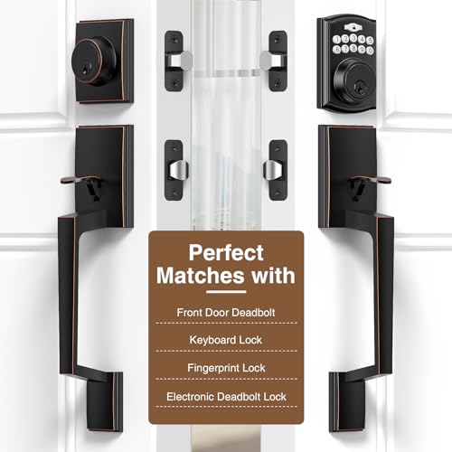 Image of Brightify Oil Rubbed Bronze Front Door Handle No Lock with Modern Lever | Exteior Door Handle for Every Deadbolt, Long-lasting Performance, Reversible for Left & Right Door, Lower Half Grip