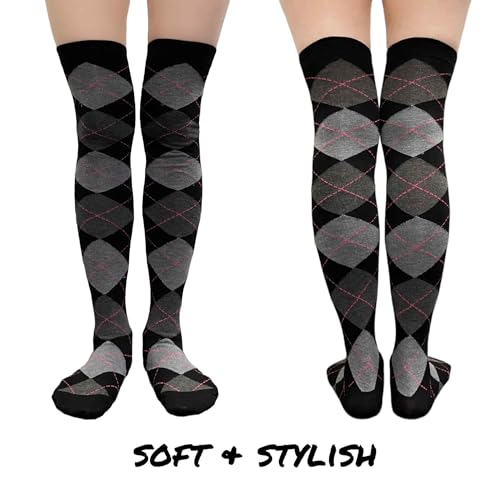 Image of COUVER Women's Thigh High /Over Knee Fashion Argyle Socks, Medium, 1 Pair