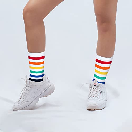 Kony Rainbow Striped High Ankle Socks For Women - 4 Pairs Cotton Cute Patterned Crew Socks (Shoe Size 6-9) (Classic Rainbow - 4 Pairs) #TOP5