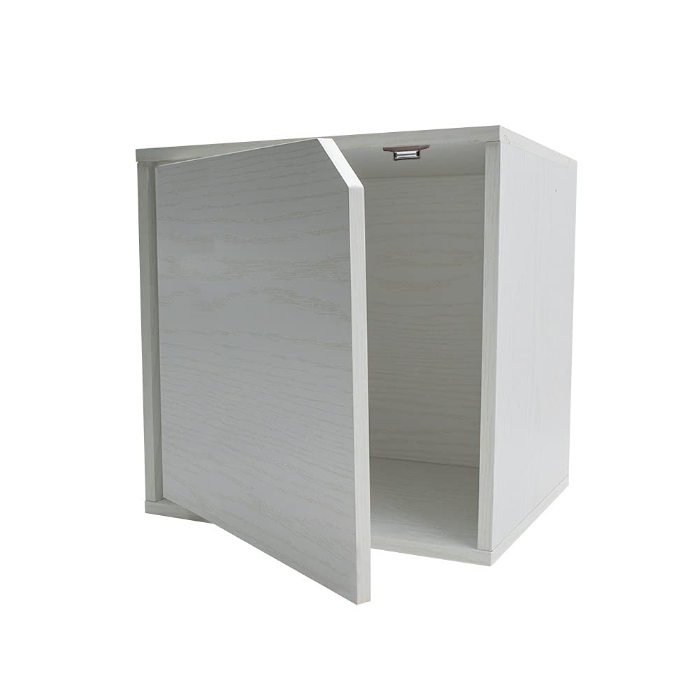 Mediawave Store - Cubo Modulare Libreria Cemento Frassinato Anta Apribile CUBE STACK 13232, per Spazi Interni, Mensola da Parete per Ingresso, Soggiorno, Camera da letto, Cameretta (Bianco)