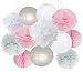 Party Decorations Furuix Pink Grey White Big Tissue Paper Pom Pom Honeycomb Ball for Bridal Shower Girls' Birthday Wedding Decoration Pink Baby Shower Room Decoration Party Favors