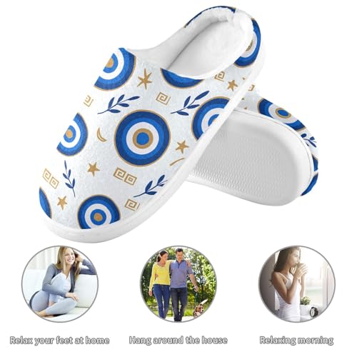 Greek Evil Eye Occult Womens Cotton House Slippers Lightweight Memory Foam Home Slippers for Spa Christmas Presents 6-73