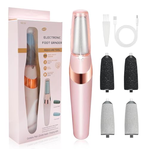 ONGNIUU Pedicure Elettrico, Rimuovi Calli Piedi Elettrico, Lima per Piedi e Talloni Elettrica, con 4 Testa di Macinazione, Attrezzo per la Cura dei Piedi Portatile, Elimina Calli e Pelle Morta(Rosa)