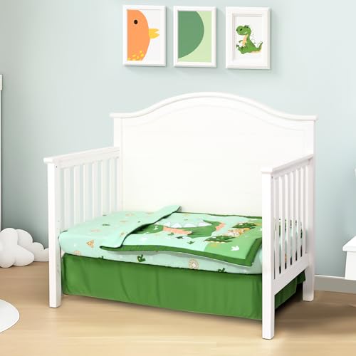 Image of Cloele Crib Bedding Set for Boys,4 Piece Dinosaur Baby Bedding Set,Standard Size Toddler Nursery Bedding Includes Comforter,Crib Skirt,Fitted Sheet&Pillowcase,Soft Dinosaur Blanket-Green