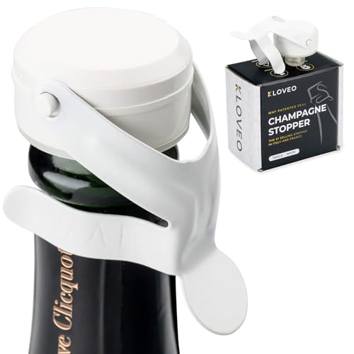 KLOVEO White Champagne Stopper - Made in Italy - Patented Seal - Durable Plastic WAF Bottle Stopper for Sparkling Wine, Prosecco, Cava
