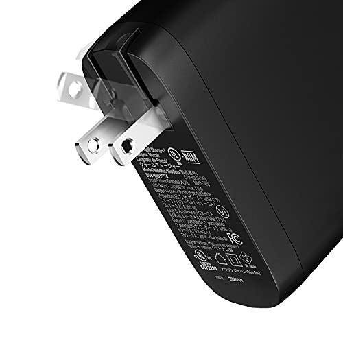 Image of Amazon Basics 100W Four-Port GaN Wall Charger with 2 USB-C (100W, 18W) & 2 USB-A Ports (12W), PD 3.0, Foldable Plug, Portable Multi-Device Charging for Laptops, Tablets & Phones, Non-PPS,Black