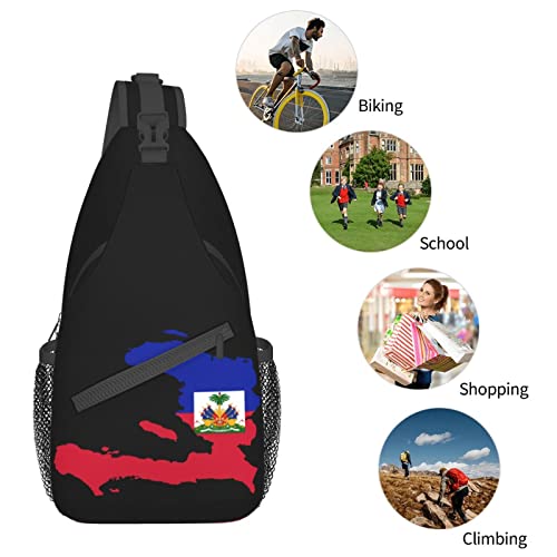 Mochila bandolera unisex estilo bandera de Haití negra miniatura 7