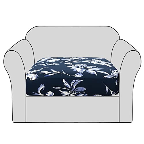 H.versailtex Stretch Couch Cushion Cover Sofa Furniture Protector Sofa Seat Slipcover Floral Printed With Elastic Bottom Washable (1 Pack For 1 Cushion Chair, Navy) #TOP4