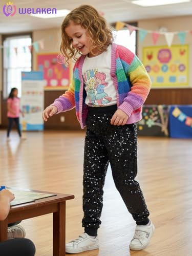 Image of WELAKEN Sequin Casual Pants for Girls with Lining Kids & Little Girl's Sparkling Trousers
