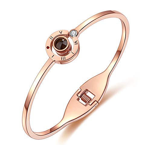 ?Memoria del amor? Serie Joyería elegante Los mejores regalos para mujeres que proyectan"Te quiero" en 100 idiomas [Pulsera/Collar/Anillo opcional] size Bracelet (Gold)