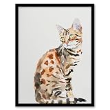 Artery8 Marble Coat Bengal Cat Lover Bright Watercolour Living Room Artwork Framed Wall Art Print A4