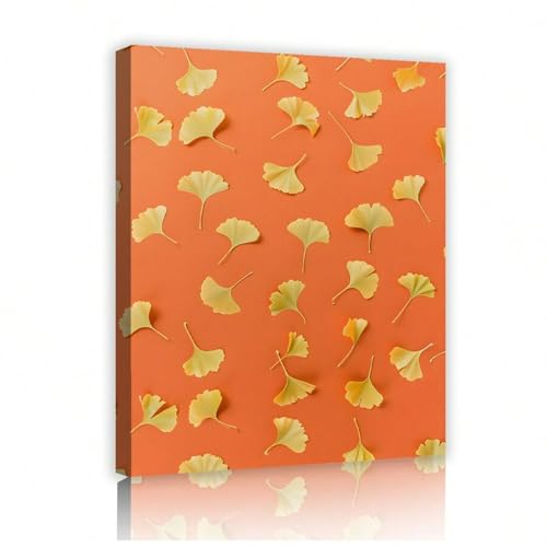 Art mural plantes ginkgo orange grand format 80x120 pour chambre