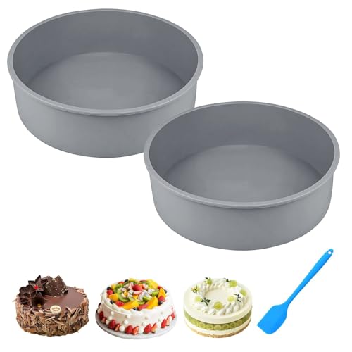 8 Inch Silicone Cake Tins for Baking - 2 Pack Round Baking Moulds Silicone Cake Tins With Scraper, Nonstick & Quick Release Silicone Cake Baking Pan for Cheesecake, Layer Cakes, Rainbow Cake, BPA-free