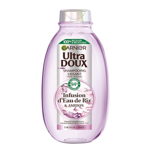 Garnier Ultra Doux - Shampooing Lissant Douceur & Brillance à l'Infusion d'Eau de Riz - Cheveux Rebelles et Indisciplinés - 250 ml