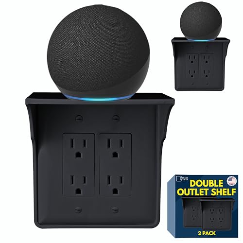 Storage Theory Power Perch Double Wall Outlet Shelf – Declutter & Reclaim Bathroom Counter Space – Alexa Stand, Apple Homepod Shelf, Toothbrush Holders Wall Mounted – Black, 2-Pack