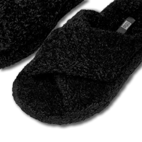 FitFlop iQushion D Luxe Teddy Cross Slides for Women - Women's Cozy Fleece Comfort Sandals, Indoor Outdoor Slippers with Arch Support, Ultra Light Cushioning, Slip Resistant Sole4
