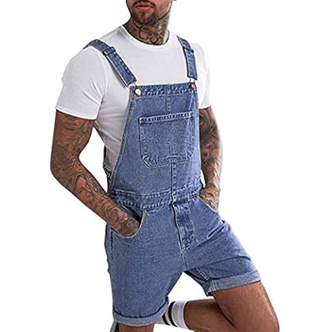 Men's Adjustable Denim Bib Overalls Shorts Cover