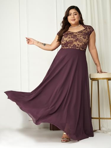 Image of Miss Chase A+ Women's Floral Printed Relaxed Fit V -Neck 3 /4Th Sleeve Georgette Maxi Dress