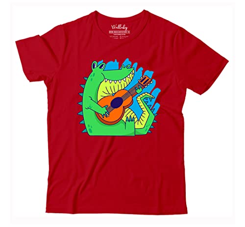Image of Boys & Girls Cute Alligator Crocodile Playing Guitar 100% Cotton Unisex Kids T-Shirt